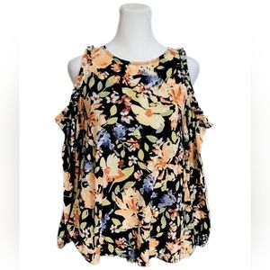 NWOT Lauren Conrad cold shoulder, long sleeve, lightweight, floral blouse Sz XS